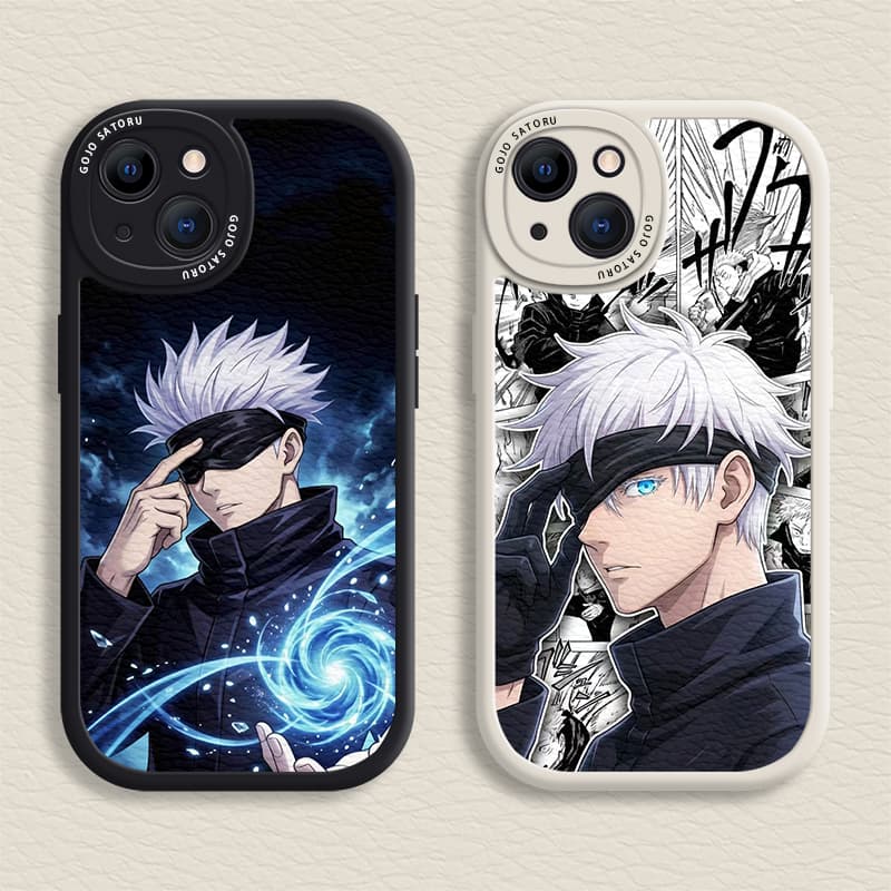 Capa Para iPhone 16/15/14/13/12 Mini/11 Promax Jujutsu Kaisen Gojo Satoru Blue Spell & Manga Panel Design Macia 7/8 Plus