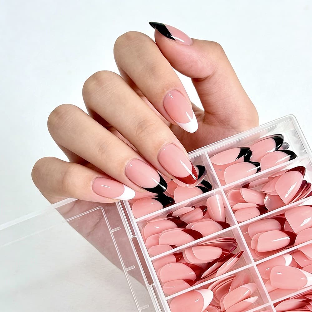Unhas Postiças Em Caixa De 6 Cores E 288 Peças , Pontas De Curtas Para manicure Com Ponta Francesa , De Amêndoa , Simple