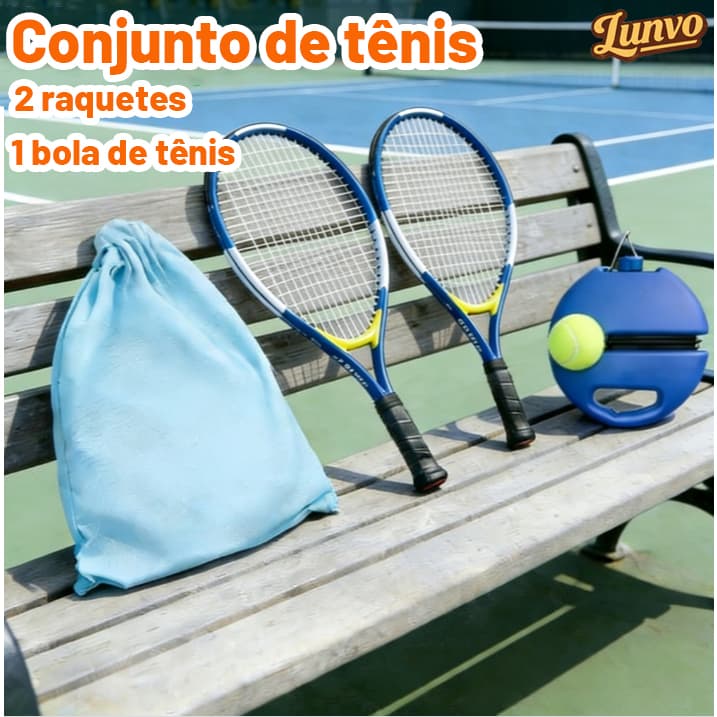 Kit Tênis 2 Raquetes 19'' Com Bola De Tênis E Cantil Azul