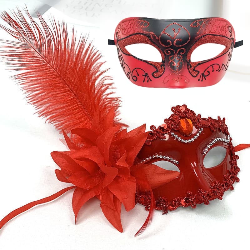 Máscara de festa de máscaras conjunto de casal multicolorido festa palco desempenho meia Face máscara de penas supriment