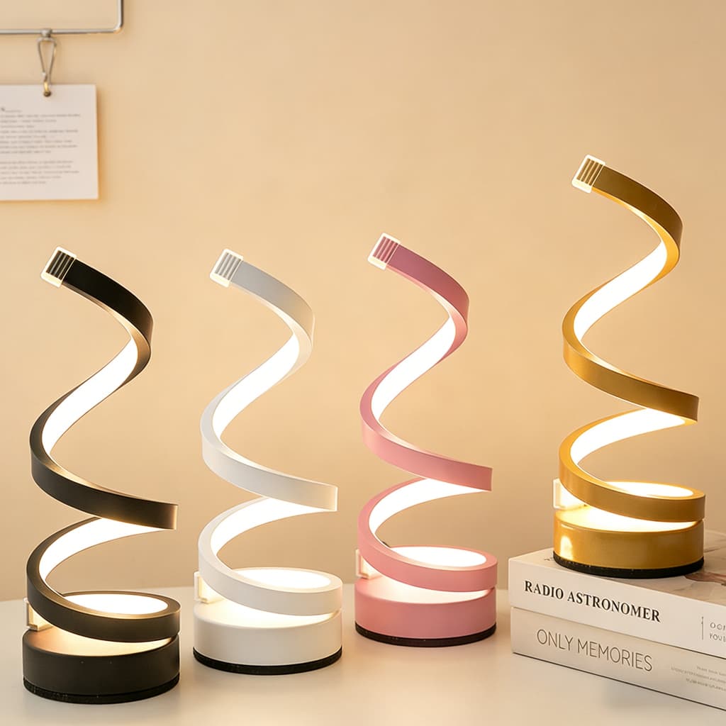 Abajur Moderno LED Minimalista 3 Cores Em 1 Luminária De Mesa Luz Três cores de luz Espiral Preta