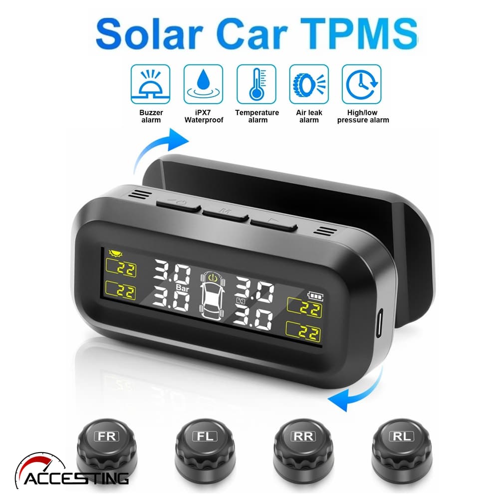 Sistema De Monitoramento De Pressão Dos Pneus Atualizado , TPMS Solar , Com 4 Sensores Externos , Display Em Tempo Real