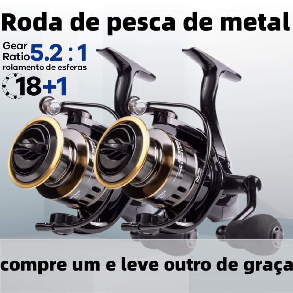 [Compre um e ganhe outro] Carretel de pesca com suporte de carga máxima de 90 kg 18 1BB 5: 2 1 Isca falsa de Metal (mão