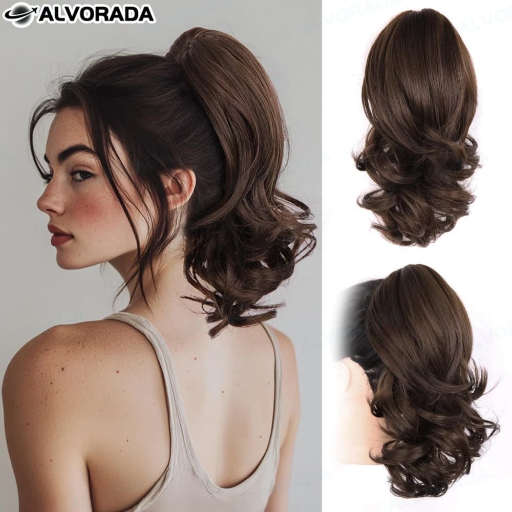 Extensão De Rabo De Cavalo Longo E Encaracolado – Peruca De Grampo De Cabelo Com Cordão Macio Para Mulheres Estilo Segur