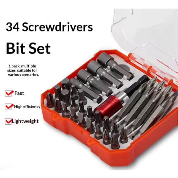 Contém 34 Bits de chave de fenda Torx, compatível com chaves de fenda, chaves manuais e elétricas
