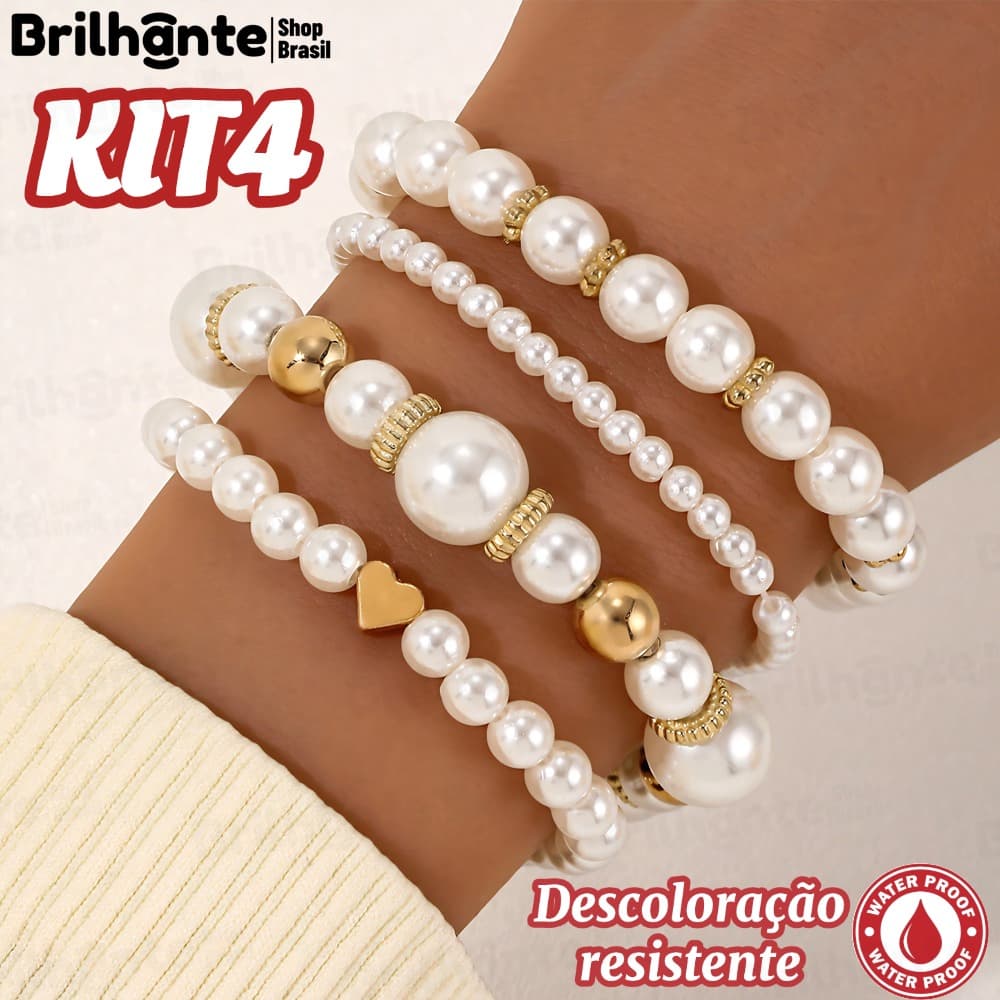 KIT4Conjunto de Pulseiras de Pérolas Femininas da Love Fashion Series - Quatro Peças, Elegante, Sofisticado e com Estilo
