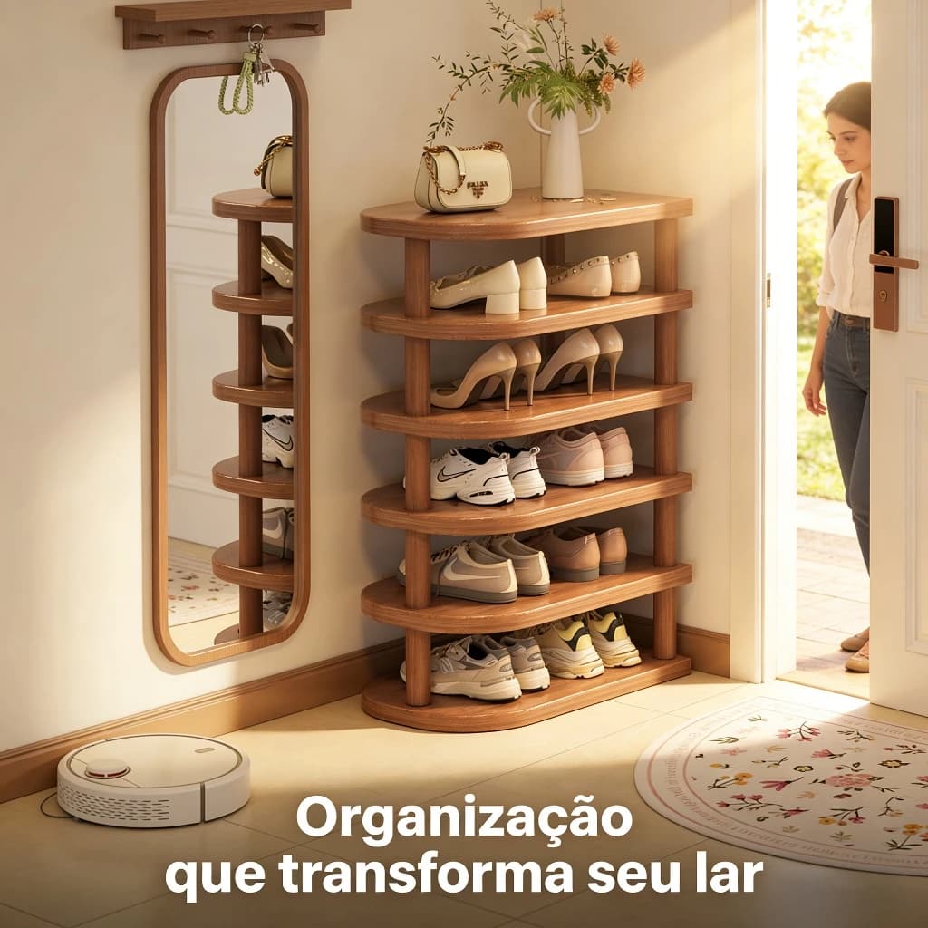 Sapateira Vertical 6 Camadas Estreita de Madeira Fácil Montagem