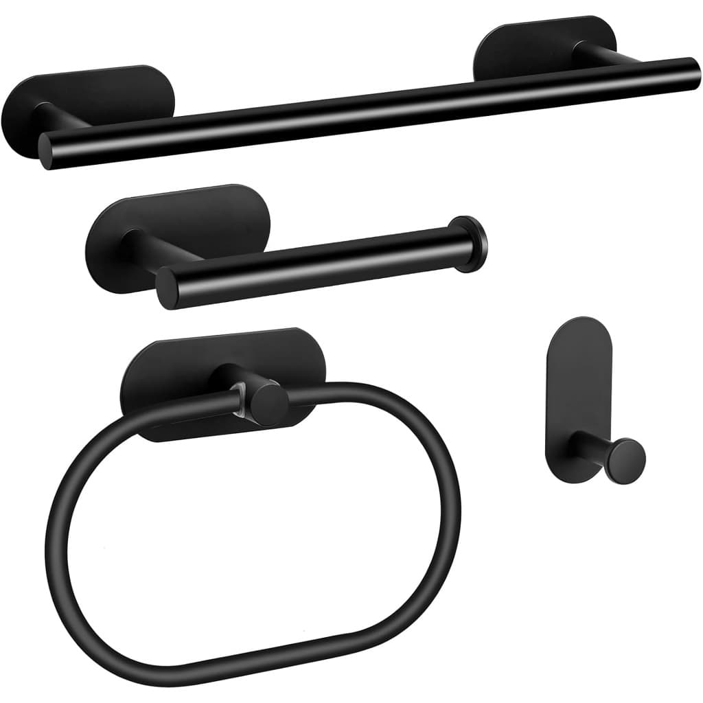 Kit Acessórios Para Banheiro 4 Peças Inox  40cm Toalheiro De Banheiro Preto