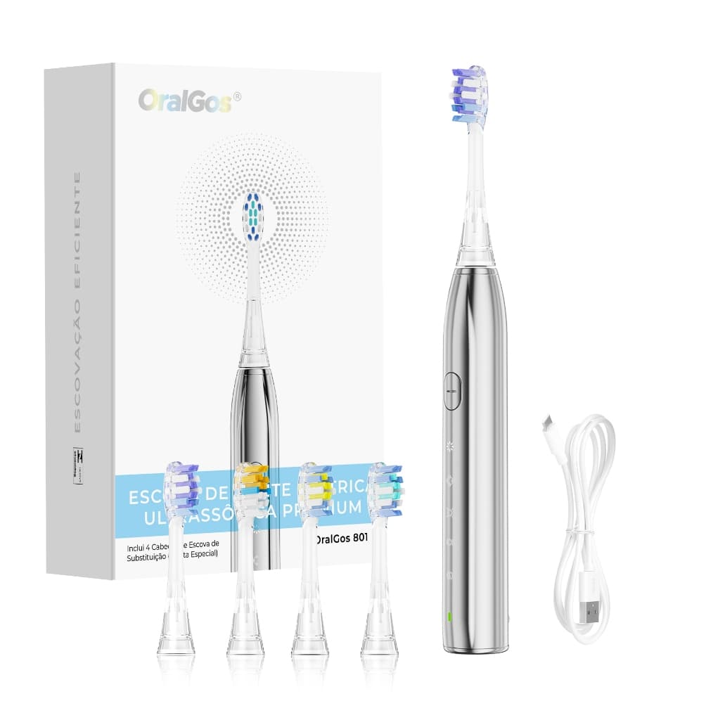 Escova de dentes elétrica OralGos, vibração/minuto 36.000 vezes, IPX7 à prova d'água, 5 modos, 4 cabeças de escova, carr