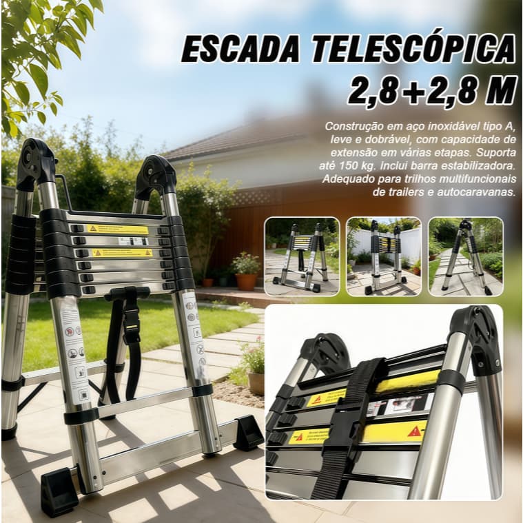 Escada dobrável multifuncional 2.5+2.5m/2.8+2.8m Escada dobrável de aço inoxidável