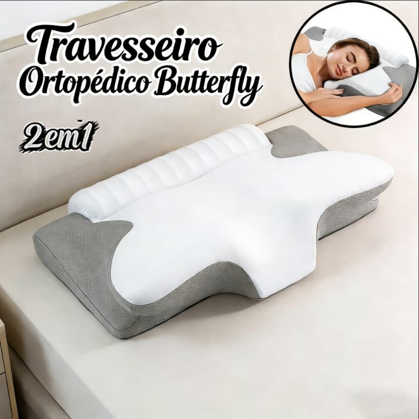 Travesseiro Ortopédico Butterfly Antialérgico Viscoeláscica Branco Alto 14 cm Firme