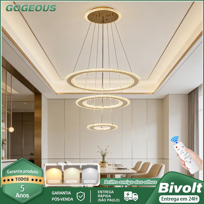3 Cores Lustre De Teto Luxo Nórdico 110V-220V Lustre De Cristal Para Sala De Jantar e Estar Com Controle