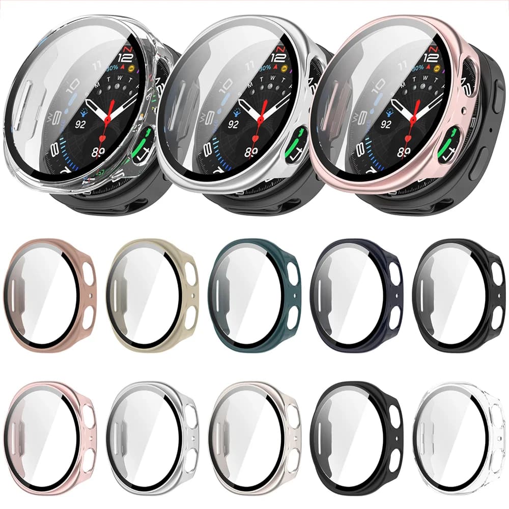 Vidro Temperado + Capa Para PC Samsung Galaxy Watch 8 44mm 40mm Toda A Cobertura Protetora Acessórios