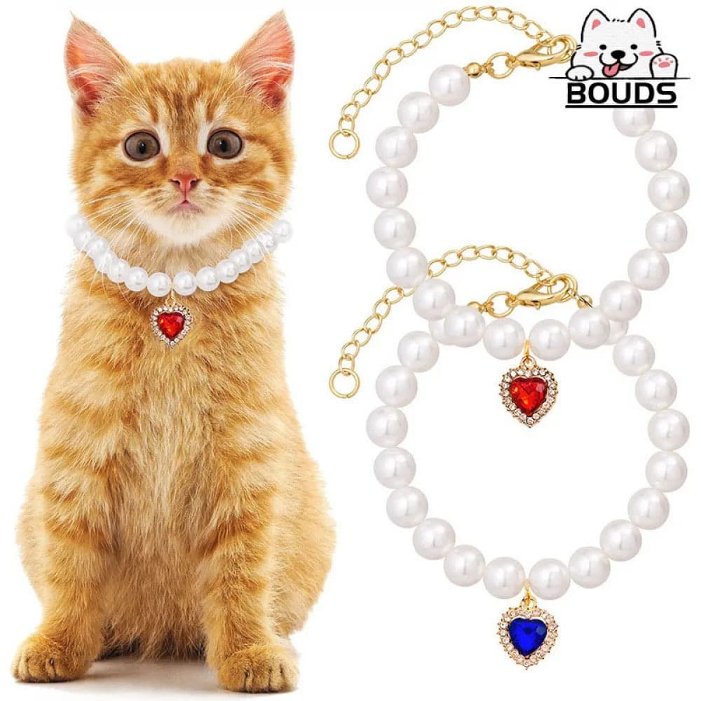 Colar de Pérolas Pet Luxo com Pingente Coração de Pedra para Gato e Cachorro, Acessório Elegante para Pets
