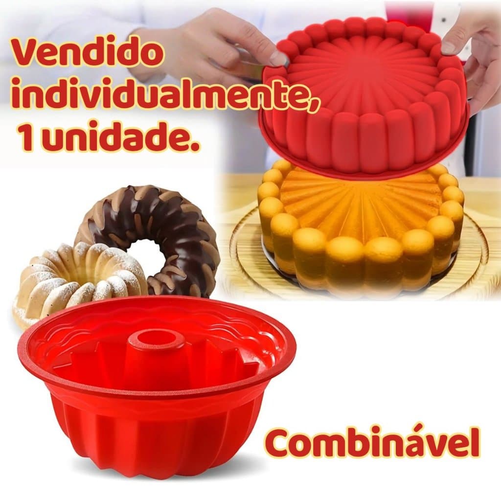 Kit 1/2 Formas De Bolo De Silicone Pudim Torta Pão Sobremesas Vai Na Air Fryer Freezer Microondas Assadeira