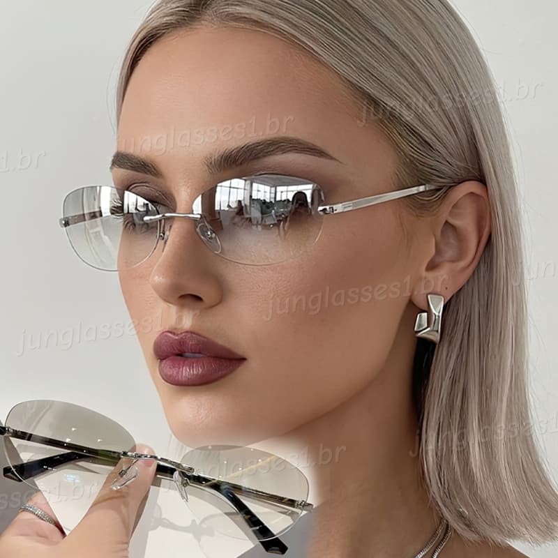 Óculos De Sol Ovais Sem Moldura Y2K Da Moda Para Mulheres Homens Estilo Futurista De Metal