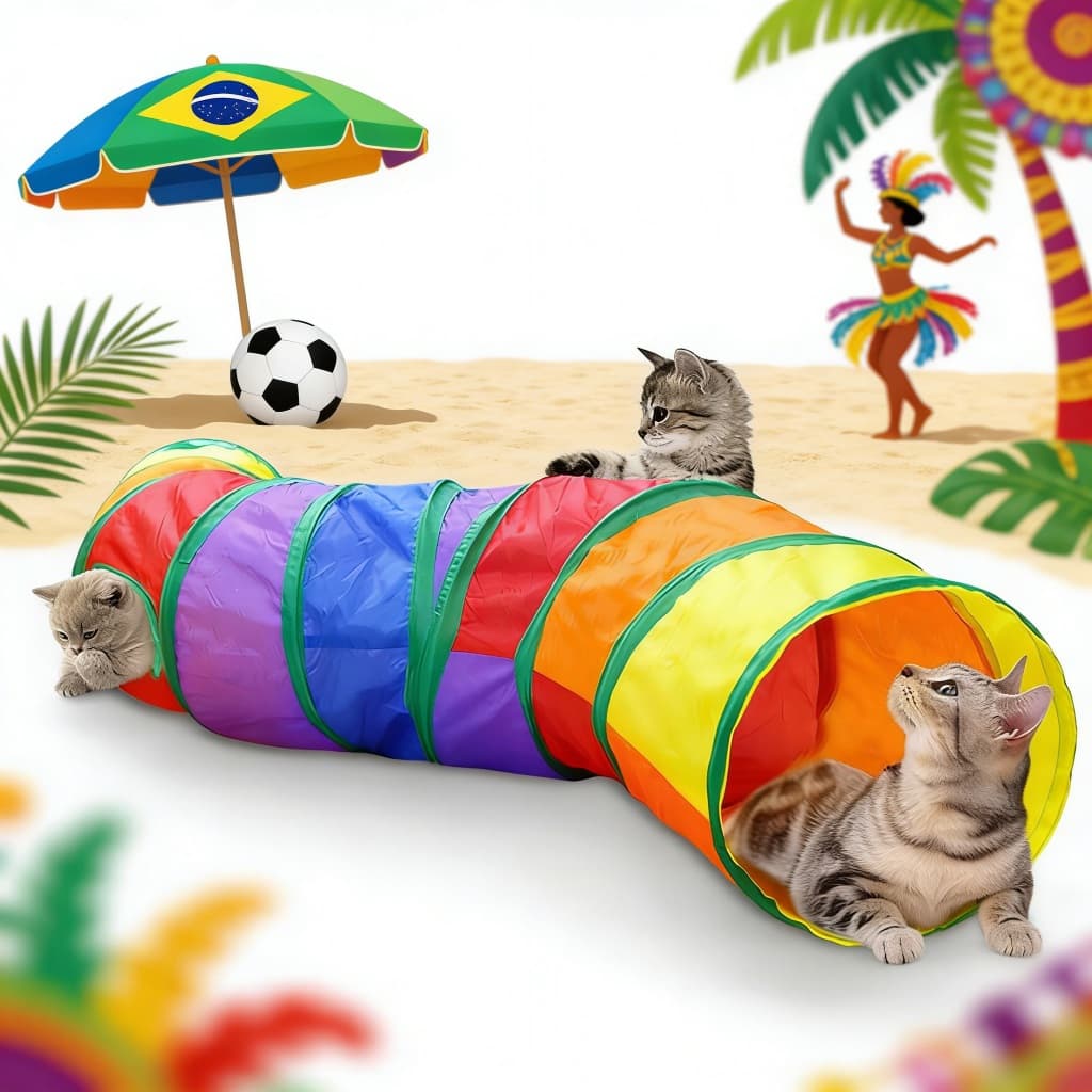 Túnel para Gato Colorido Dobrável Interativo com Alça Portátil Anti-Estresse Filhotes Adultos