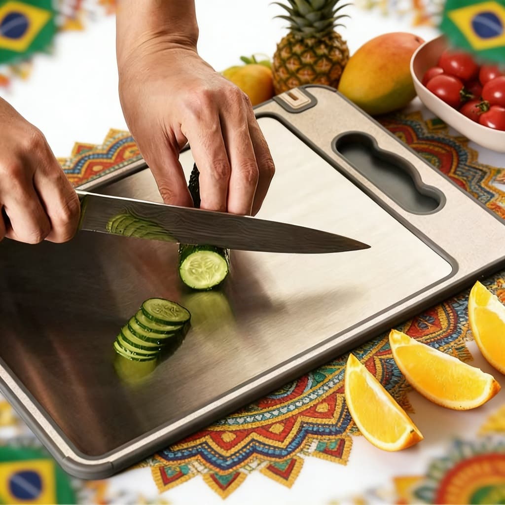 Tábua De Corte Dupla Face 304 De Aço Inoxidável, Antimofo e Antibacteriano, Ferramenta de Cozinha