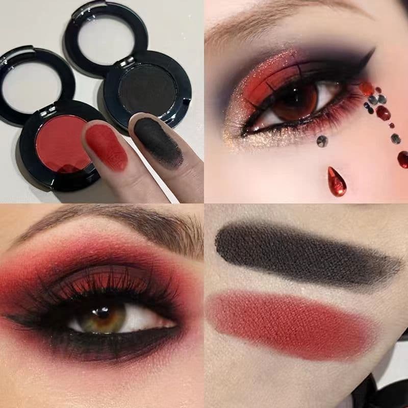 Paleta De Sombras Góticas FAICCIA Para Halloween : Tons Esfumaçados Vermelhos E Pretos , Alto Pigmento Fosco Brilhante |