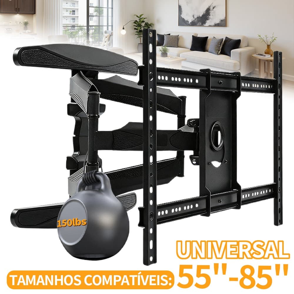 Suporte Tv Grande Gigante Articulado 55 A 85 Reforçado Giant Preto Suporte De Parede