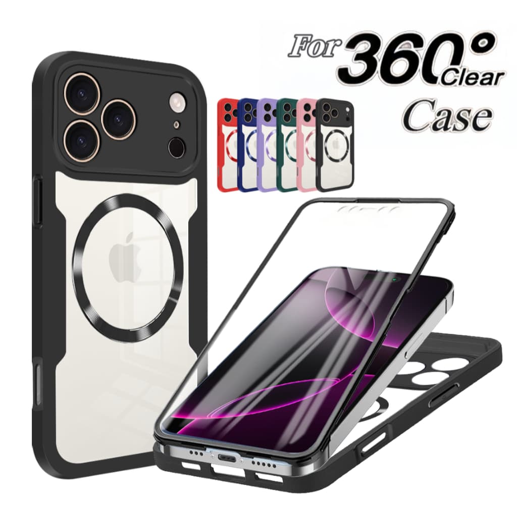 Capa magnética com proteção total dupla face 360 para  iPhone 17 16 15 14 13 Pro Max 17E com protetor de tela transparen