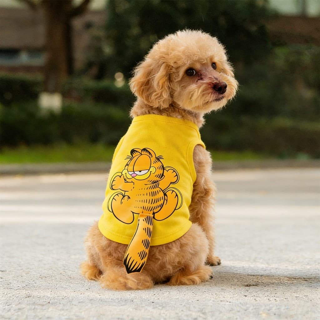 Colete Amarelo Para Animais De Estimação Com Estampa Garfield Cauda 3D-Roupa Elegante Cachorro