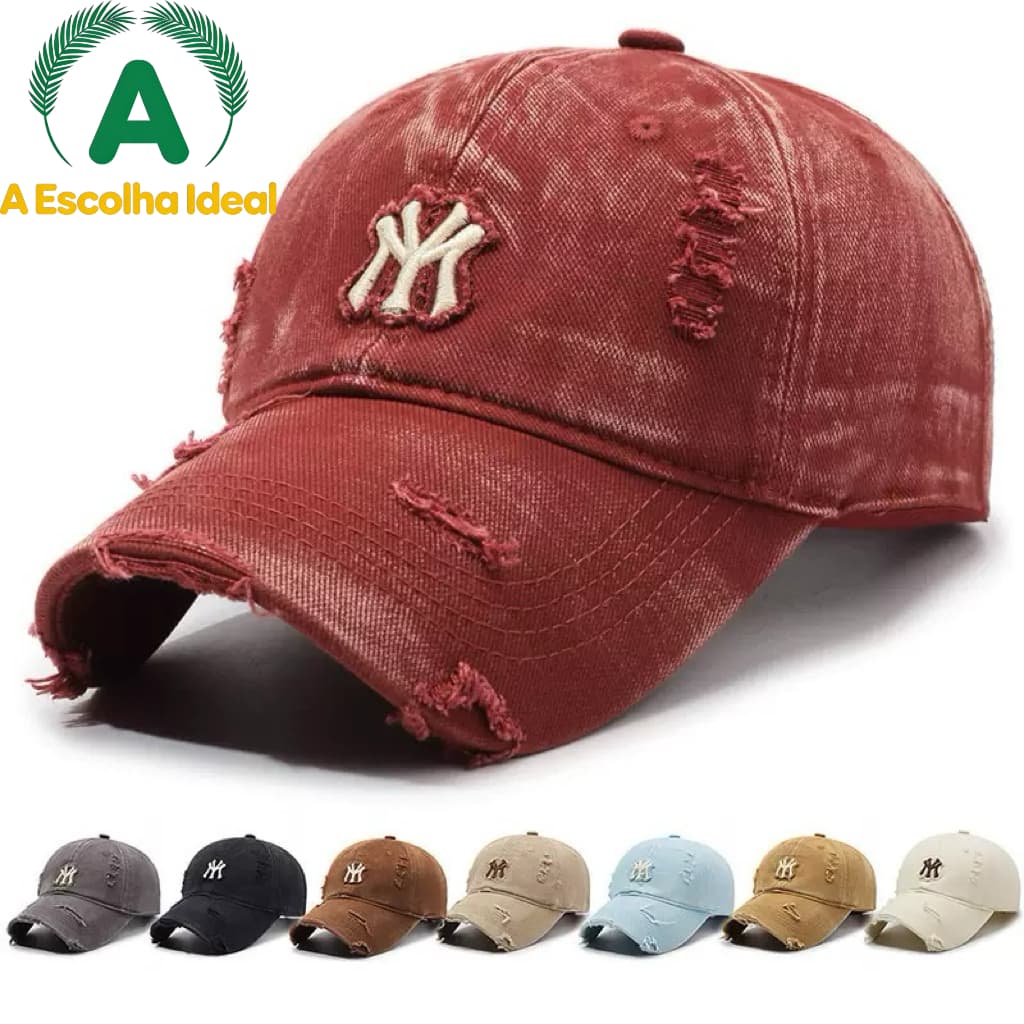 Versão coreana rasgado angustiado All-Match chapéu de beisebol feminino ins letras bordadas moda Casual macio topo pára-