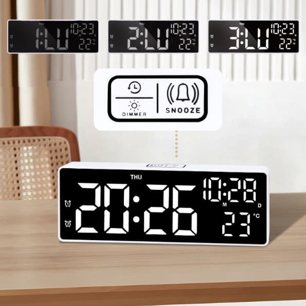 Relógio de parede LED Digital tamanho grande 17cm termômetro data Preto