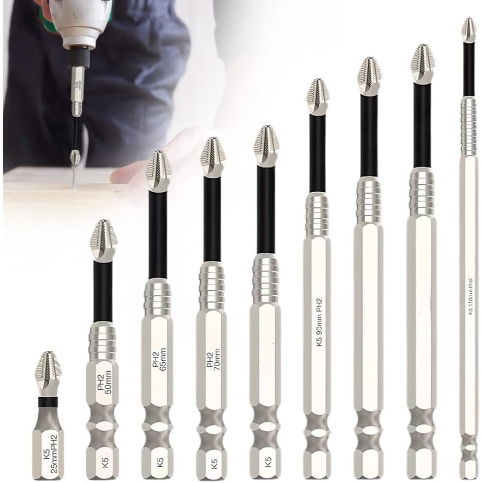 Kit 9 Ponta Bits Magnéticas K5 Ph2 Philips Alta Dureza e Resistencia Parafusadeira