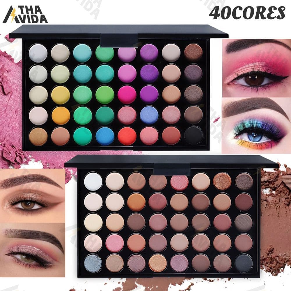 Paleta de Sombras com 40 Cores - Acabamento Matte e Shimmer, Alta Pigmentação, Efeito Esfumado e Longa Duração.-ATHA