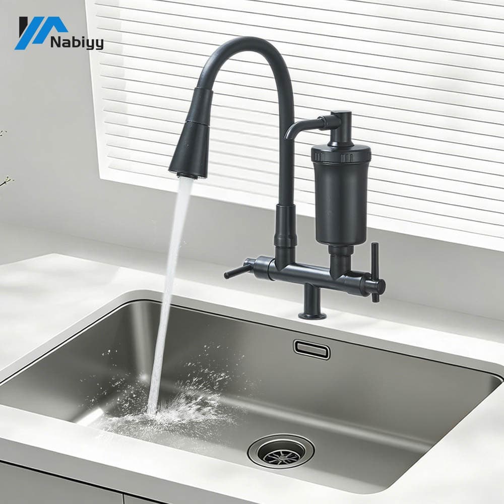 Torneira Com Filtro Gourmet Flexível Balcão De Cozinha Todo Chuveiro Dois Jatos Recarga De 1/4 Volta