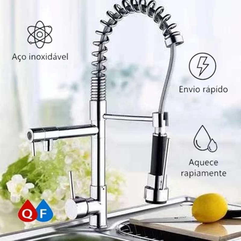💧 Torneira de Cozinha de Bancada Inox Gourmet com Spray Flexível e Dupla Função Misturador