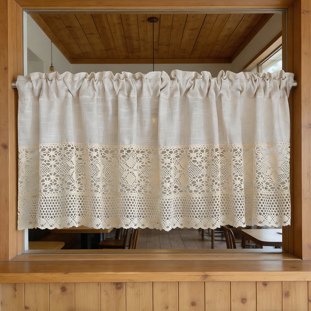 Cortinas Curtas De Crochê Feitas À Mão Para Sala De Estar Valance Retro Rod Pocket Beige Cotton Linen De Malha Boho Cortina Cozinha Janela Pequena
