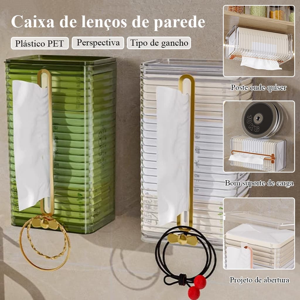 Caixa Acrílico Transparente Porta Lenço Multiuso Desktop Instalação De Parede Resistência Com Gancho