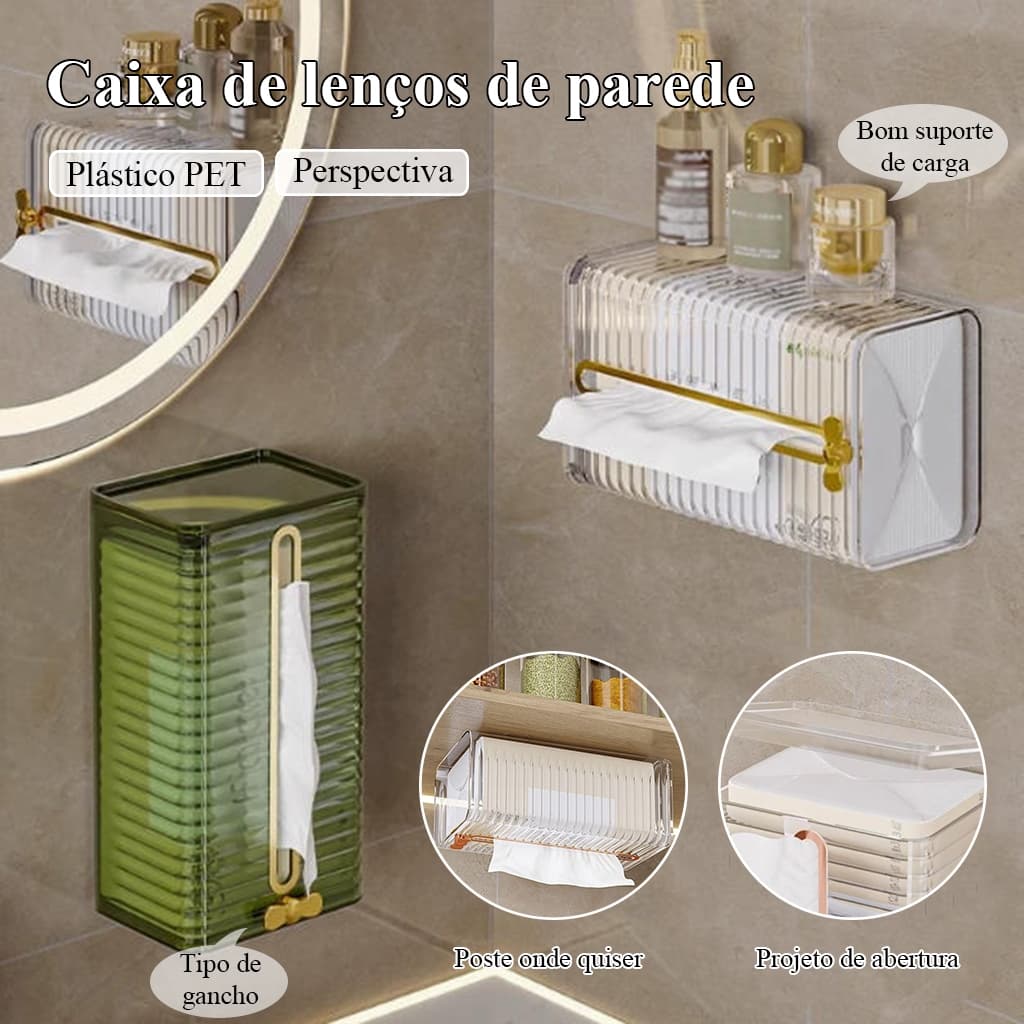Caixa Acrílico Transparente Porta Lenço Multiuso Plástico Instalação Parede Resistência Com Gancho