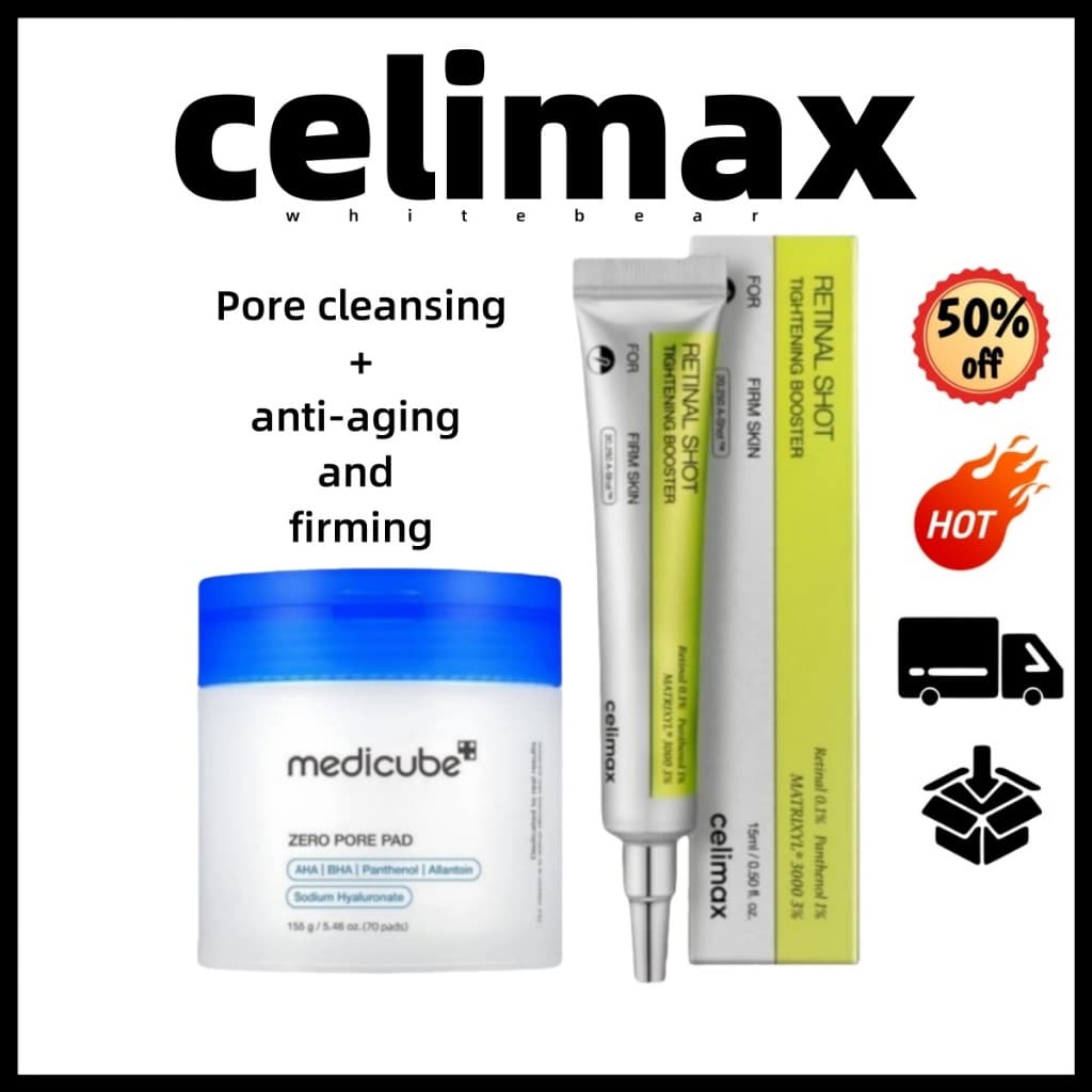 5.5 [Celimax + Medicube] Essência Firmadora De Retinol 15ml + Panos De Poros 70 Folhas-Controla Óleo , Esfolia E Suaviza