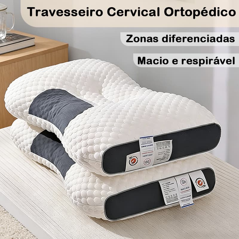 Travesseiro Ergonômico Respirável Apoio para Pescoço e Ombros 48cm x 74cm Alivia Dores da Coluna Lavável