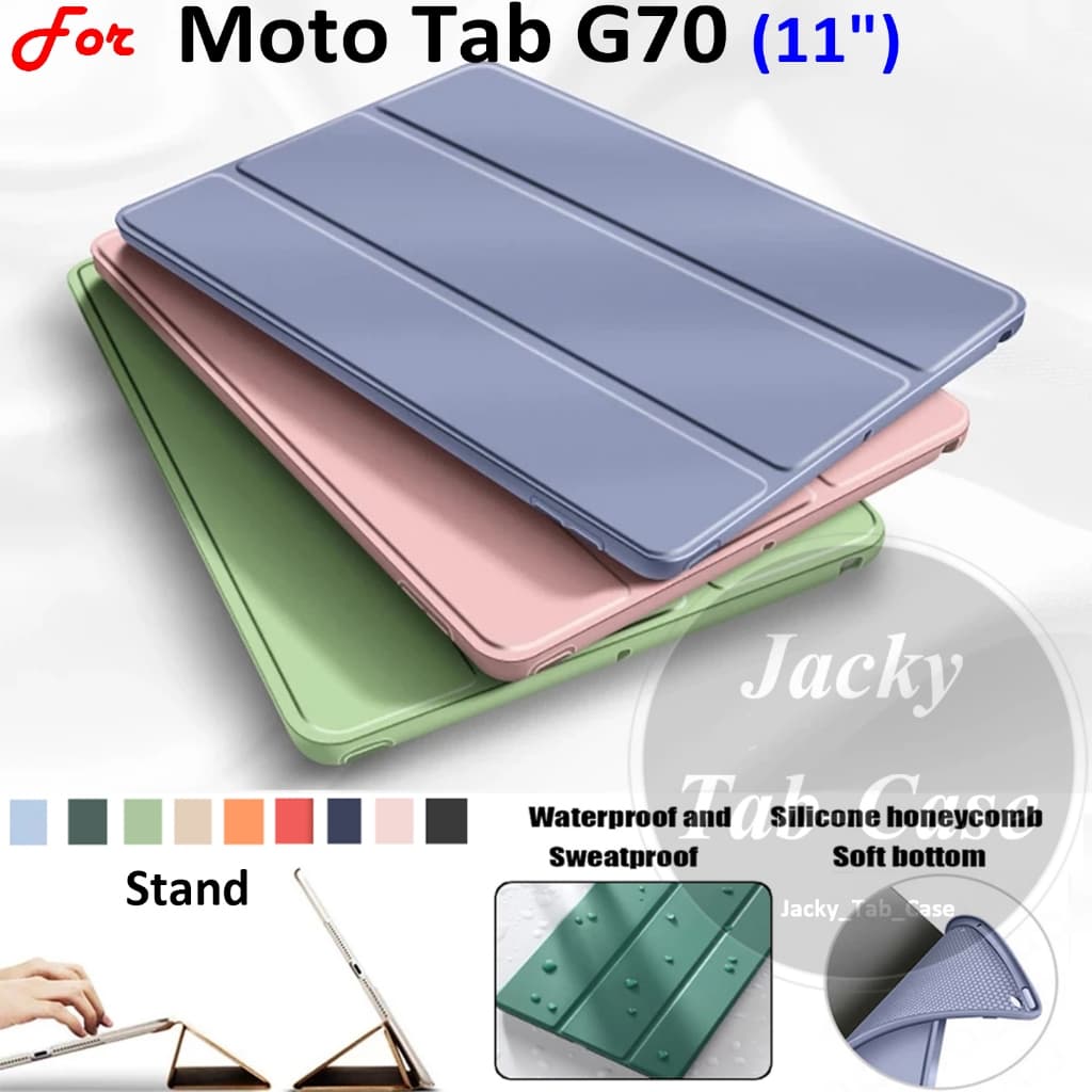 Para Motorola Tablet Moto Tab G70 11 Polegada Suporte Dobrável Couro Do Plutônio Macio Silicone Inteligente Flip Capa