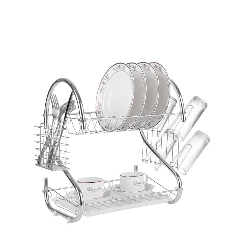 haosin Escorredor 2 Andares de Aço Inox com Bandeja Coletora Porta Pratos Copos Talheres Tem Capacidade Para 12 Pratos.