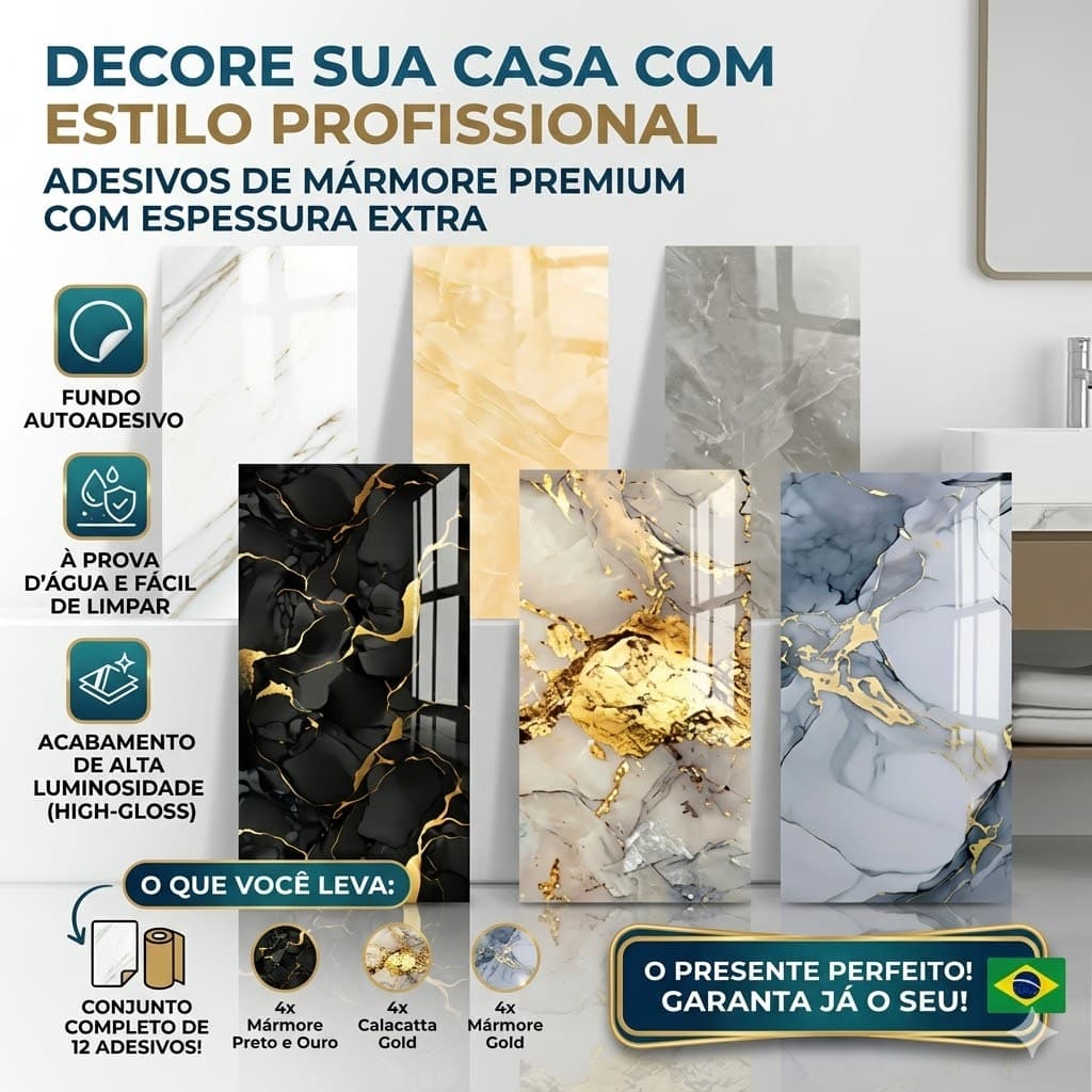 Placa De Revestimento Mármore 3D Auto Adesivo Parede Cozinha Banheiro 60x30 / 60x60cm