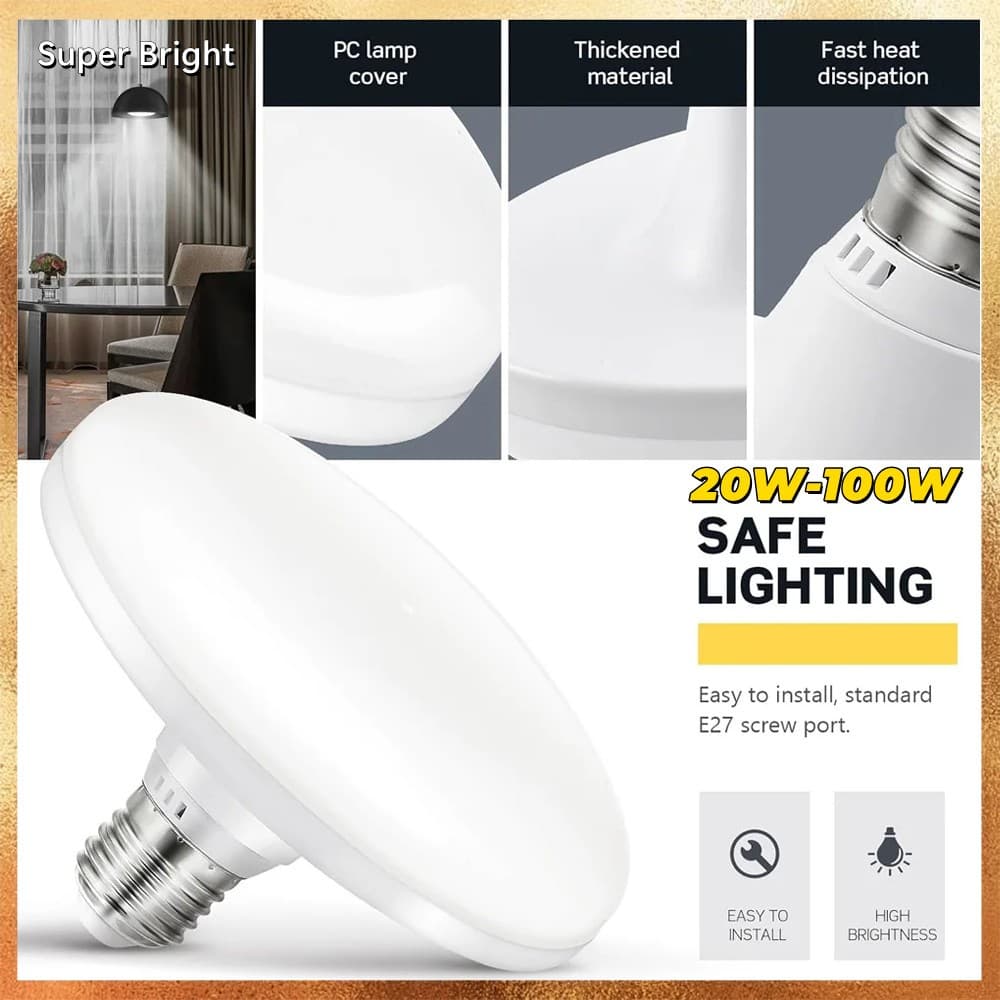 220V E27 Super Brilhante Lâmpada LED 20W 30 40 60 100 UFO Leds Luzes Interior Branco Frio Iluminação Candeeiros De Mesa