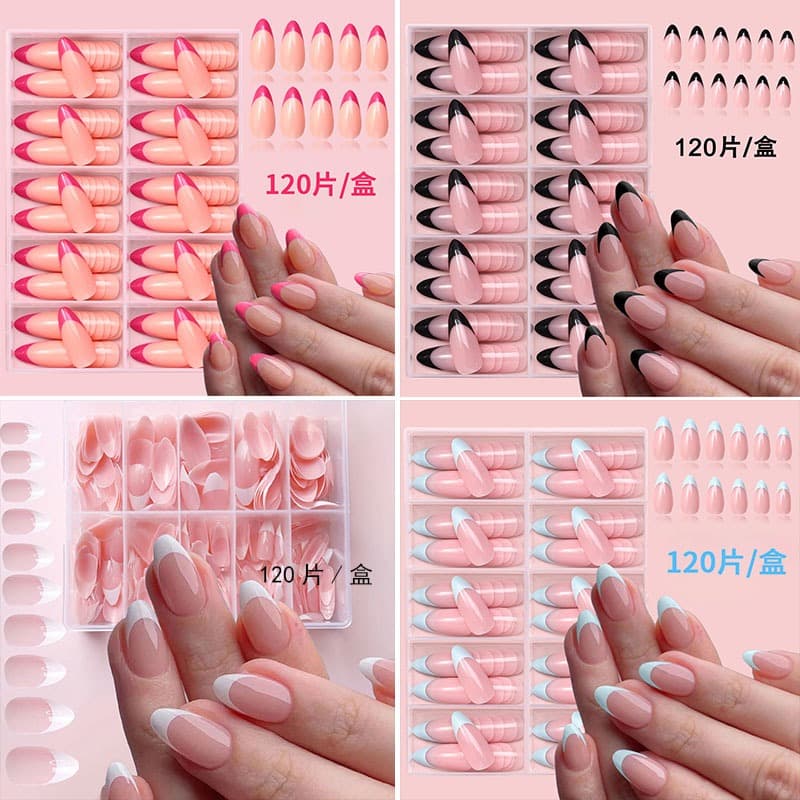 120 Peças De Unhas Postiças , Pontas Vestíveis , manicure Francesa De Cor nude De Alta Qualidade , Formato De Amêndoa ,