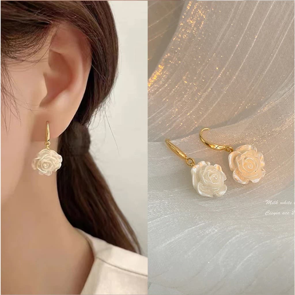 Brincos De Flor Rosa De Luxo Francês , Flores Famosas Na Internet Femininos Versáteis Para Deslocamento Diário