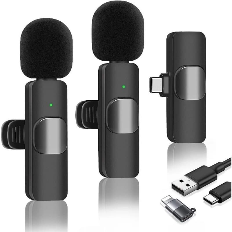 Microfone de Lapela Sem Fio K9 Vlog Compatível Tipo C e iPhone Bateria de Longa Duração