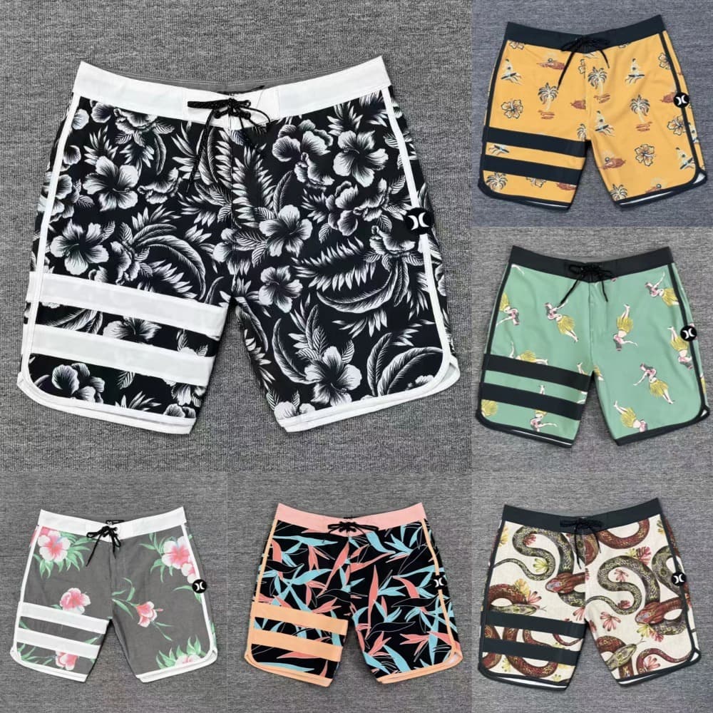 Novos Shorts Masculinos De Secagem Rápida Estiramento Surf Board Praia Bermuda Cordão Cintura Dreno Bolso Com Chave Para