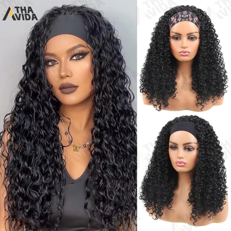 74CM Peruca Cacheada Peruca longa de faixa na cabeça Peruca de cabelo cacheado Para uso diário