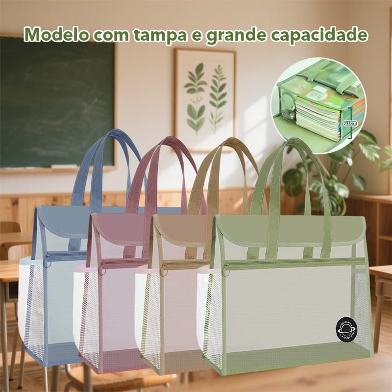 【Pronta Entrega】 Pasta Arquivo Transparente Bolsa Tote Malha 11cm Grande Capacidade Escola