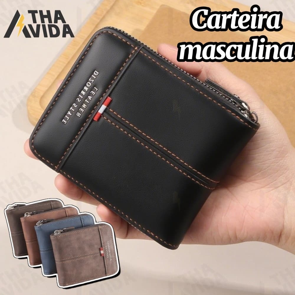 Novo Estilo Carteira de Couro Multifuncional com Zíper e Porta-Cartões de Identidade