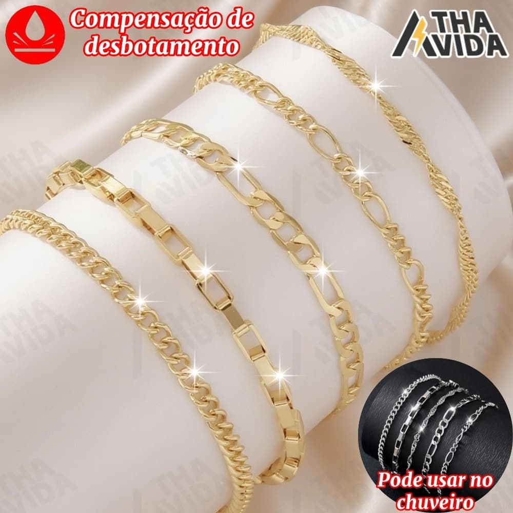 Conjunto de Pulseiras de  Aço inoxidável com 5 Peças, Estilo Minimalista, Joia que Não Desbota, Presente para Mulheres