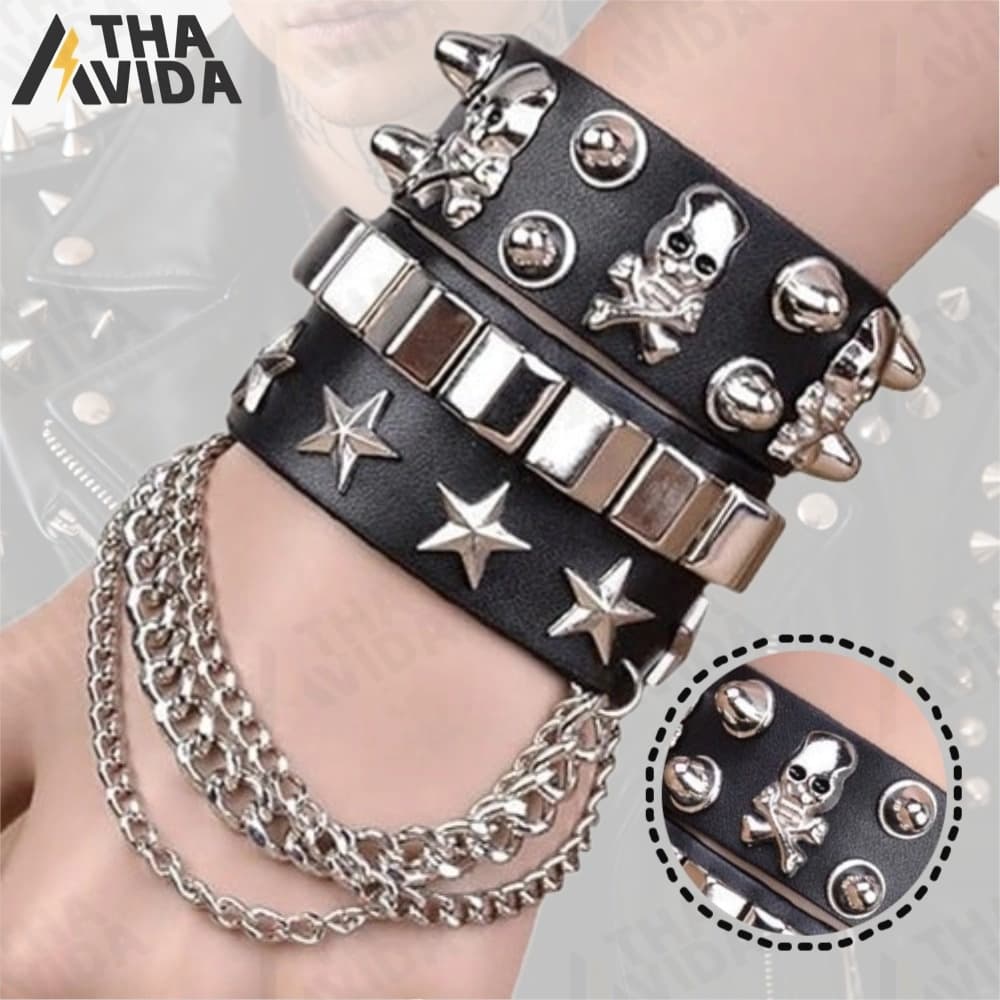Moda Estilo Punk Gótico Rock Pulseira De Couro PU Festa Exclusiva Presente De Natal De Halloween HipHop